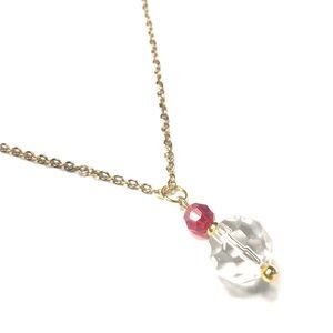 Handmade Red & Clear Pendant Necklace Women Christmas Gift